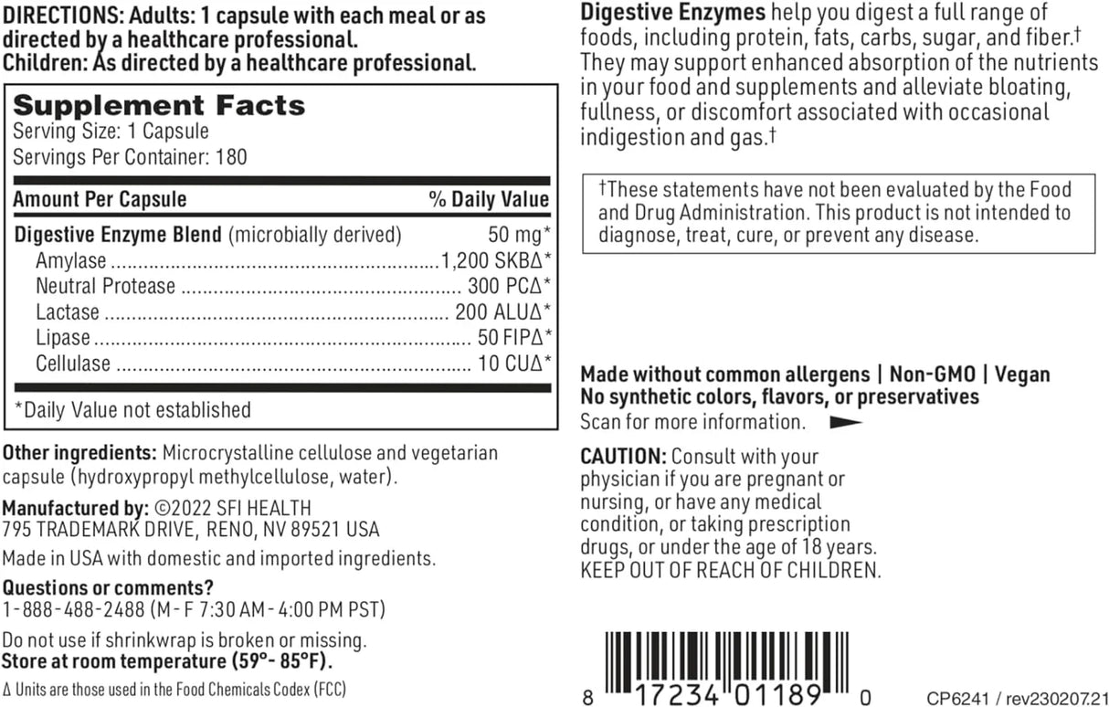 Klaire Labs Digestive Enzymes, 180 Capsules