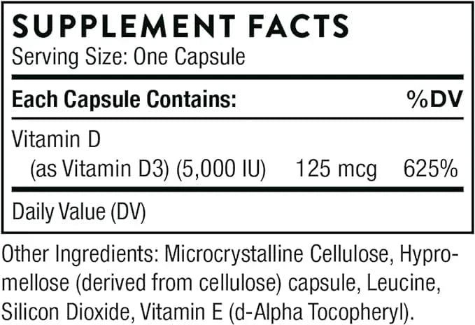 Thorne Research D-5000 (Vitamin D3) 60 Vegetarian Capsules