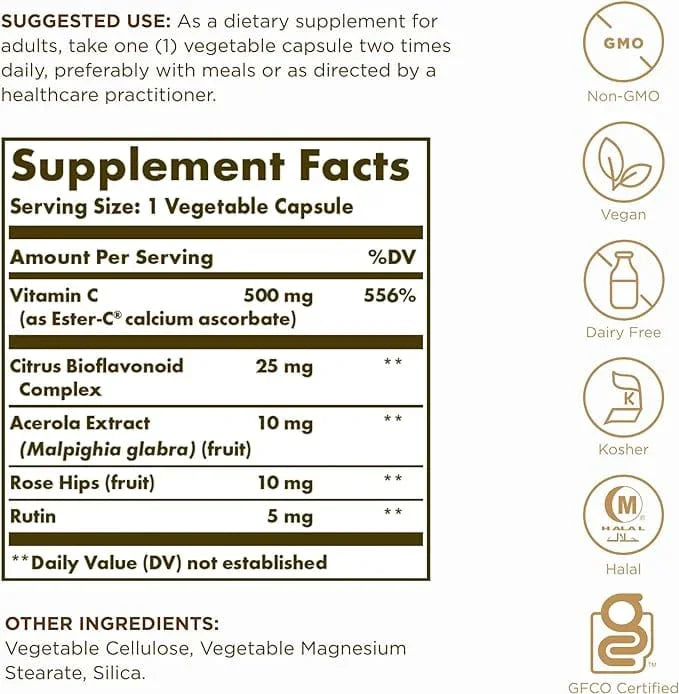 Solgar Ester-C Plus Vitamin C, 500 mg (100 capsules)