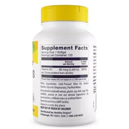 Healthy Origins Vitamin D3 2,400iu Softgels