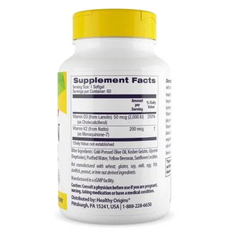Healthy Origins Vitamin D3 & K2 50mcg/200mcg Softgels