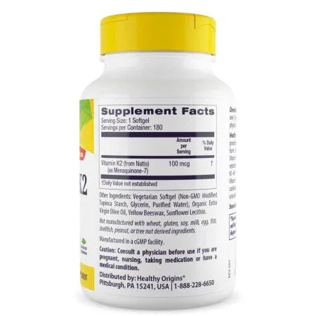 Healthy Origins Vitamin K2 as MK7 100mcg Veggie Softgels