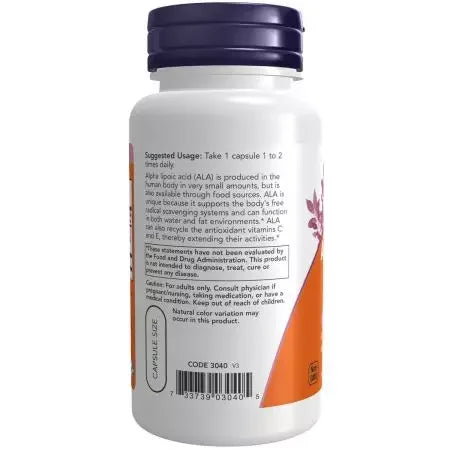Now Foods Alpha Lipoic Acid 100mg Veg Capsules