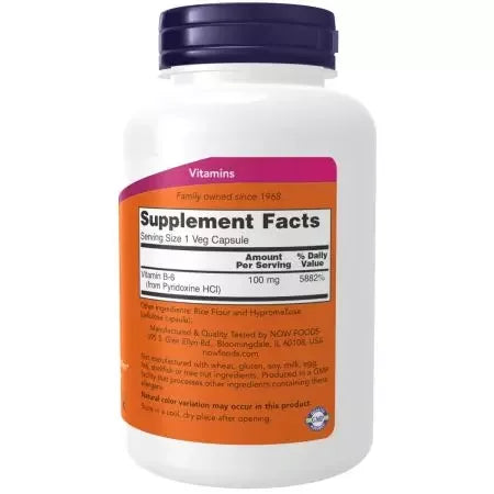 Now Foods Vitamin B6 (Pyridoxine HCl) 100 mg Capsules