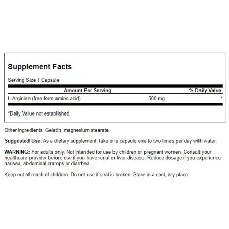 Swanson LArginine 500 mg Capsules