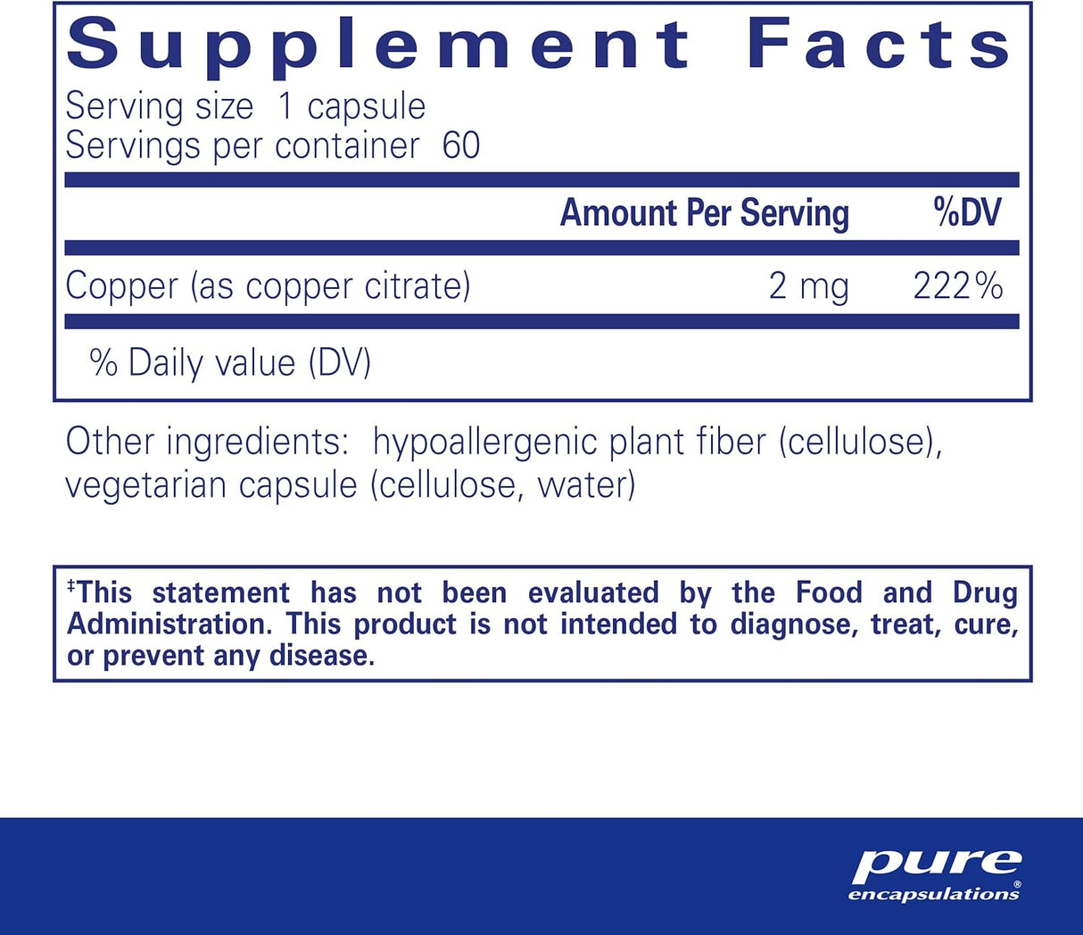 Pure Encapsulations Copper (citrate) 60 capsules