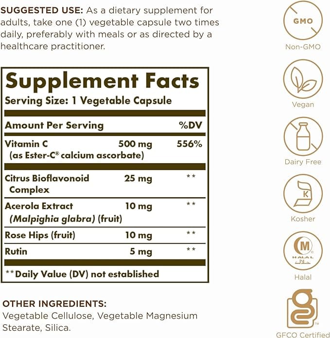 Solgar Ester-C Plus Vitamin C, 500 mg (100 capsules)