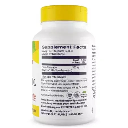Healthy Origins Resveratrol 300mg Veggie Capsules