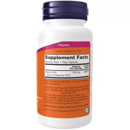 Now Foods Vitamin B6 (Pyridoxine HCl) 100 mg Capsules