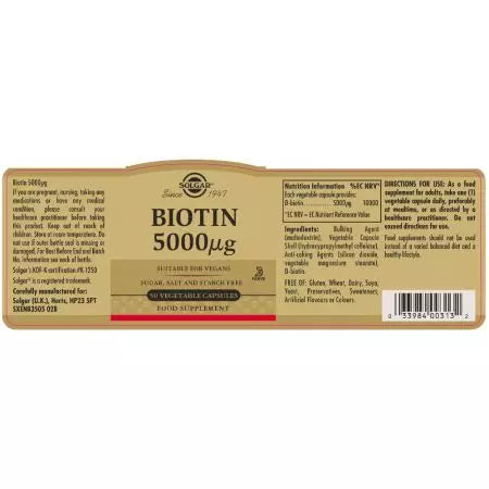 Solgar Biotin 5000 ug Vegetable Capsules Pack of 50