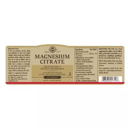 Solgar Magnesium Citrate Tablets Pack
