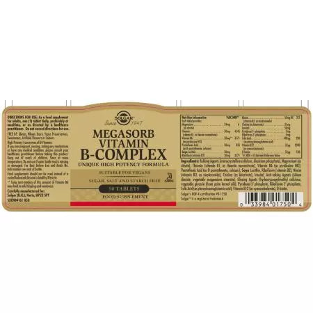 Solgar Megasorb Vitamin BComplex High Potency Tablets Pack of 50