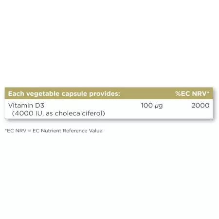 Solgar Vitamin D3 (Cholecalciferol) 4000 IU (100 ug) Vegetable Capsules Pack