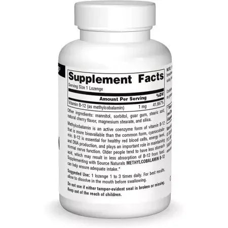 Source Naturals MethylCobalamin Vitamin B12 1mg 60 Cherry Flavoured Lozenges