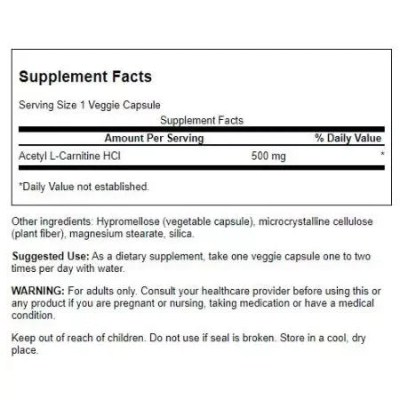 Swanson Acetyl LCarnitine 500mg Veg Capsules